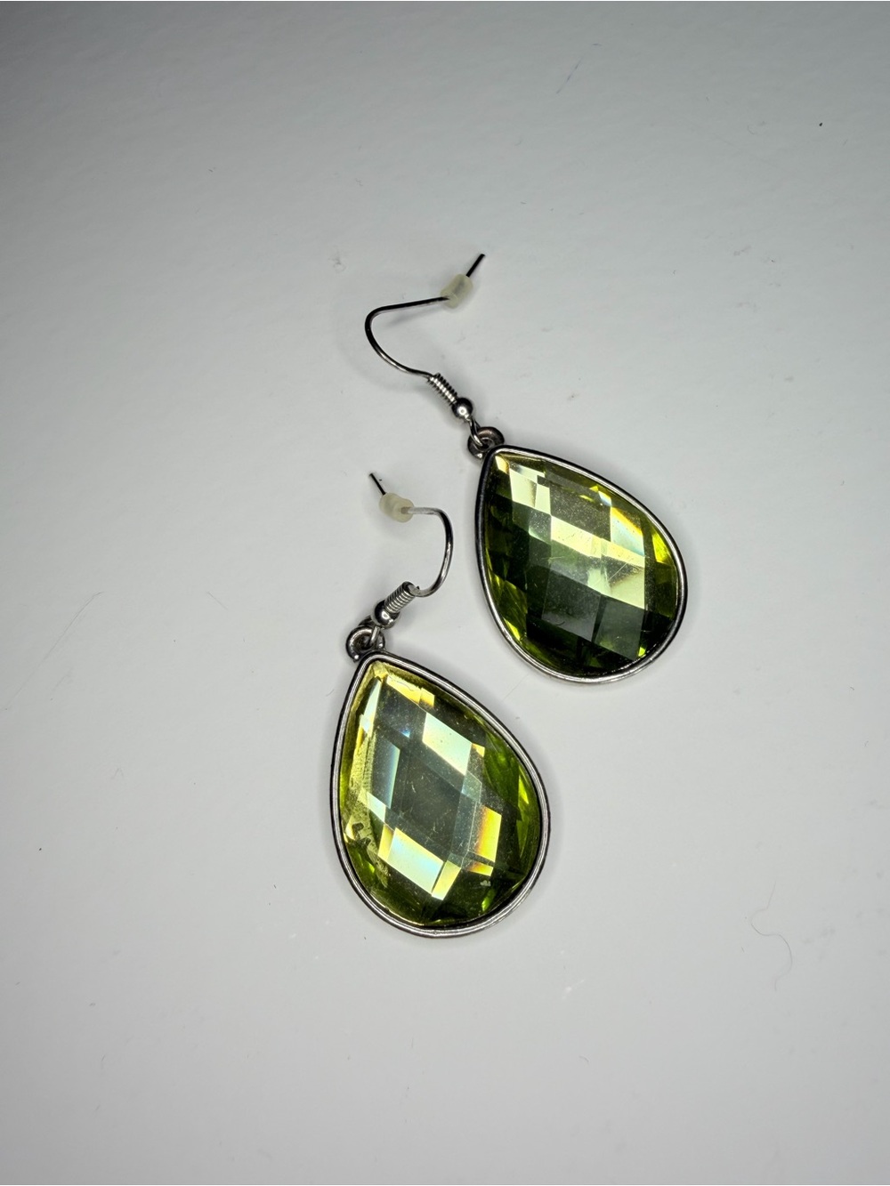 Green Teardrop Crystal Dangle Earrings - Unbranded